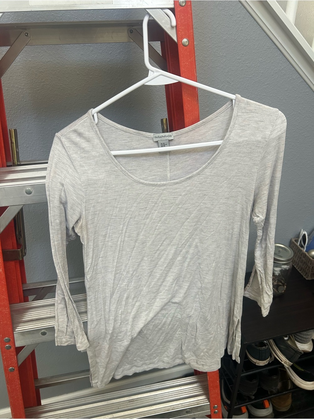 Paraphrase Light Gray Scoop Neck Long Sleeve Top